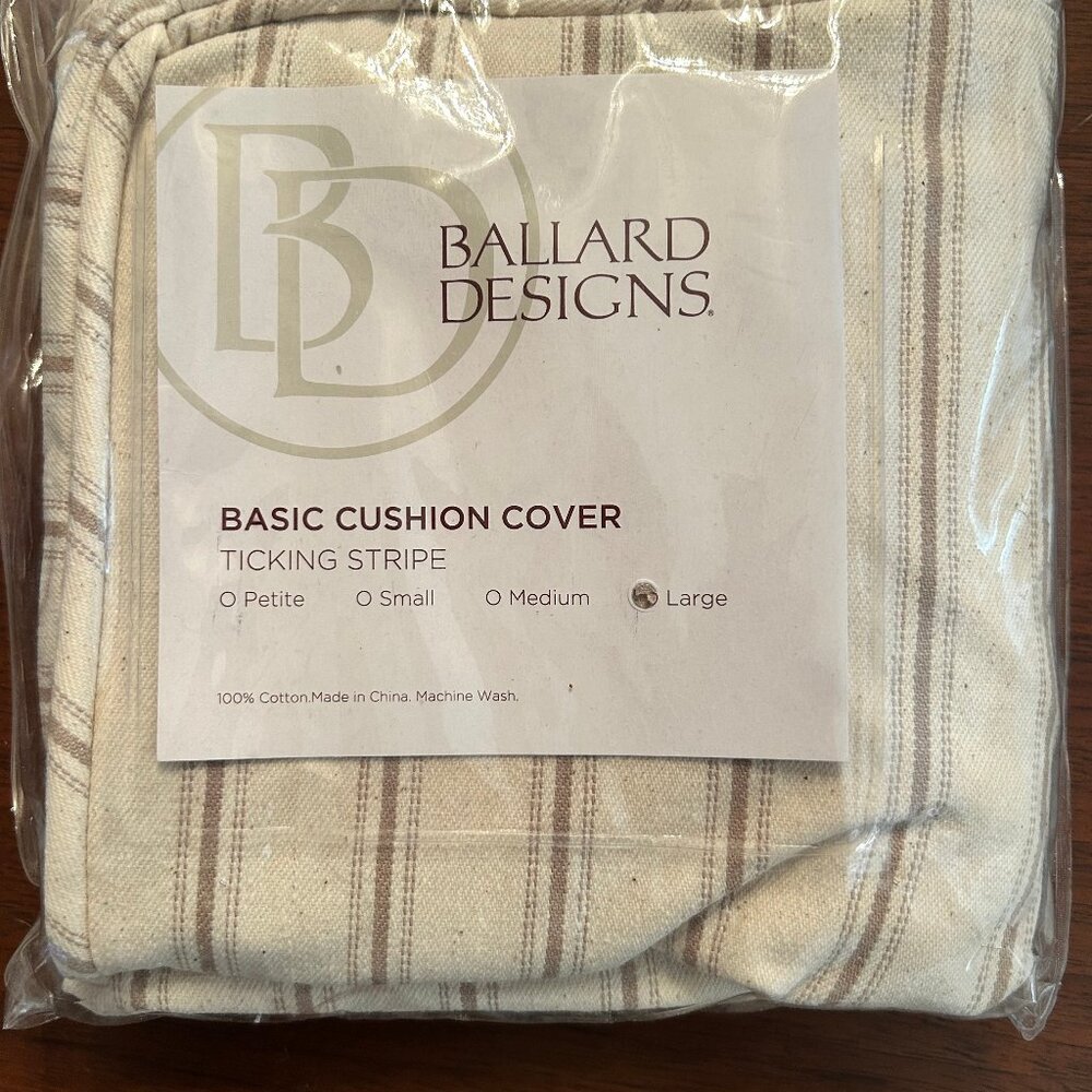 Ballard Designs Basic Cushion Cover Sandalwood Ticking Stripe sz LG